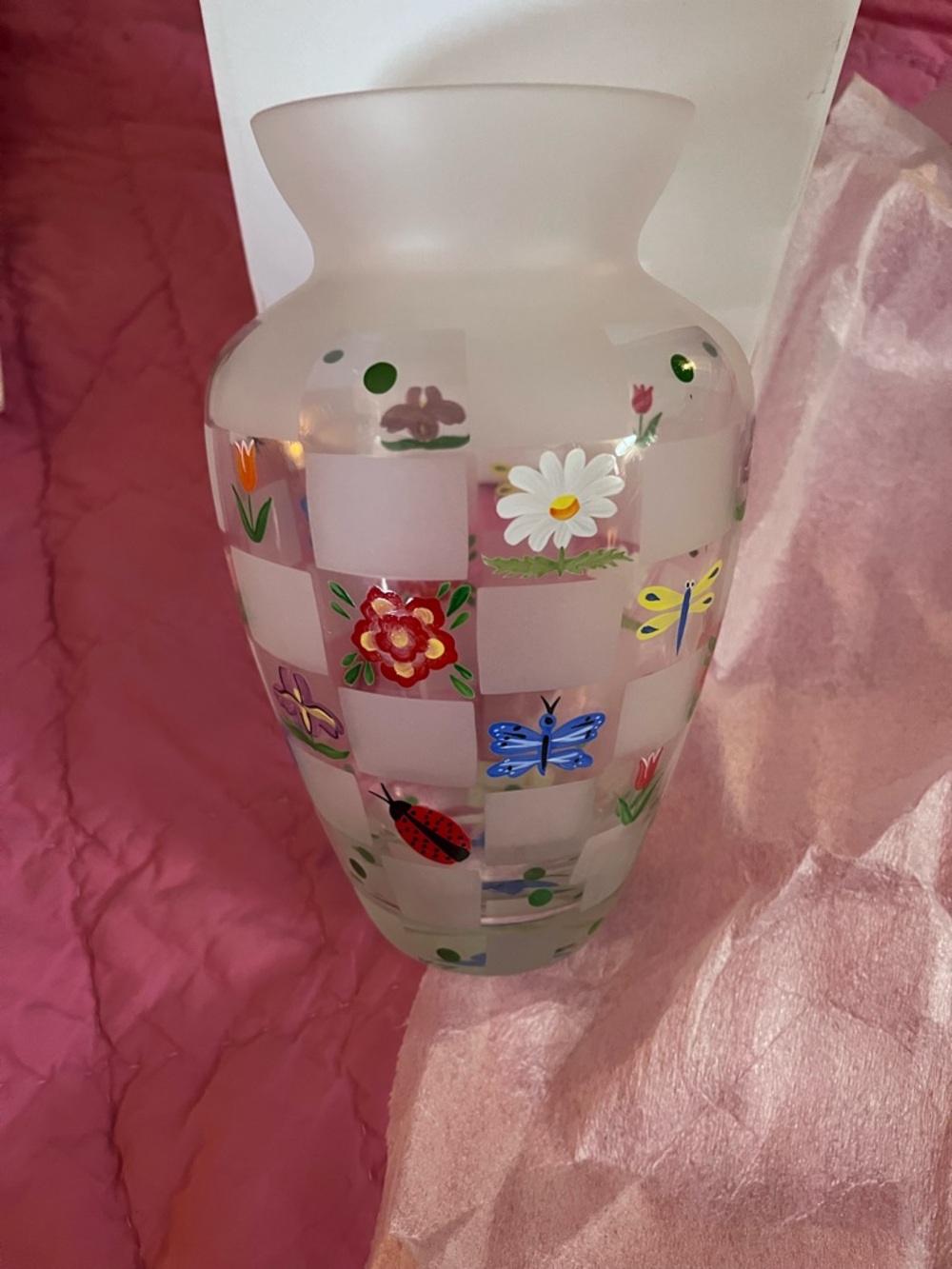 Lenox Hand-Painted Floral & Insect Frosted Glass Vase Nature’s Splendor
